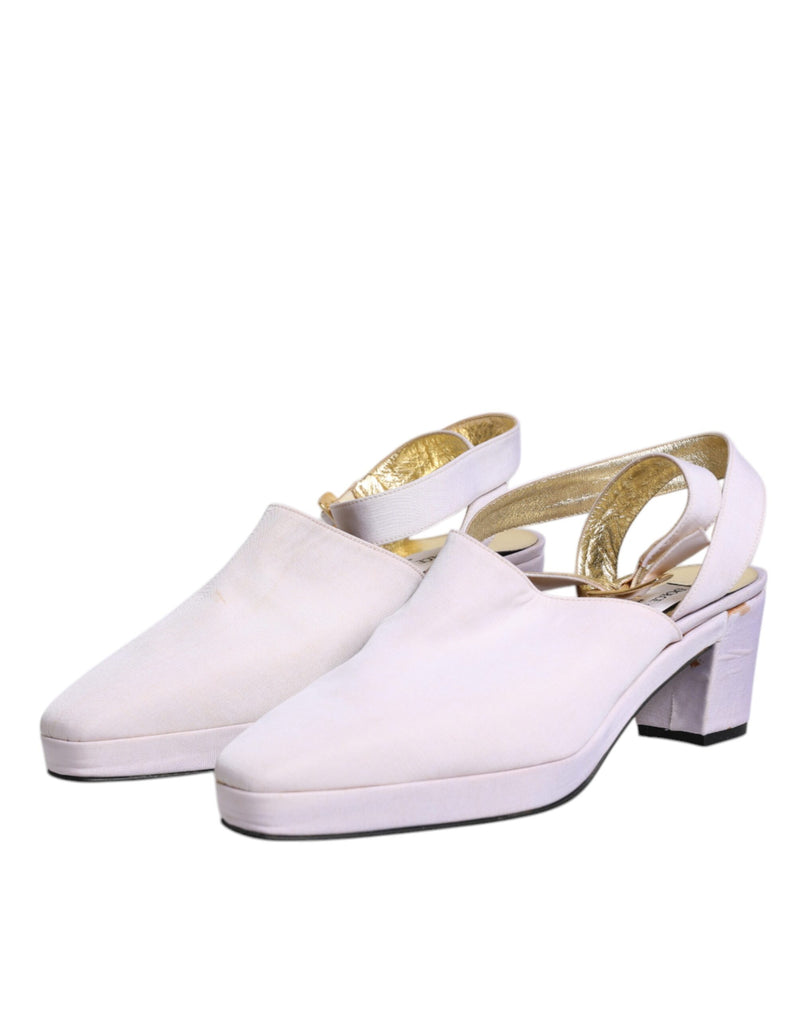 Dolce & Gabbana Off White Block Heel Slingback Sandals