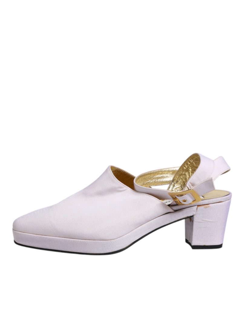 Dolce & Gabbana Off White Block Heel Slingback Sandals