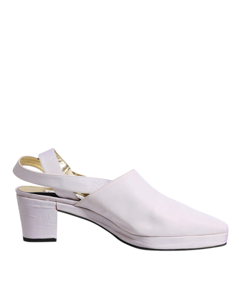 Dolce & Gabbana Off White Block Heel Slingback Sandals