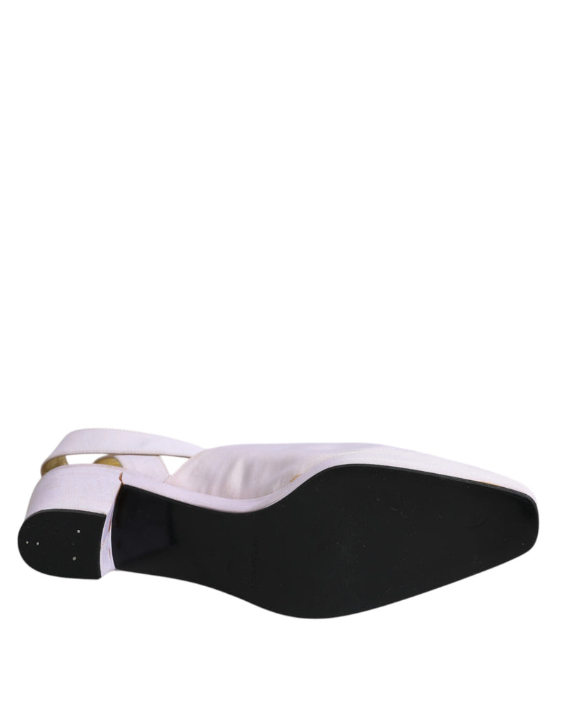 Dolce & Gabbana Off White Block Heel Slingback Sandals