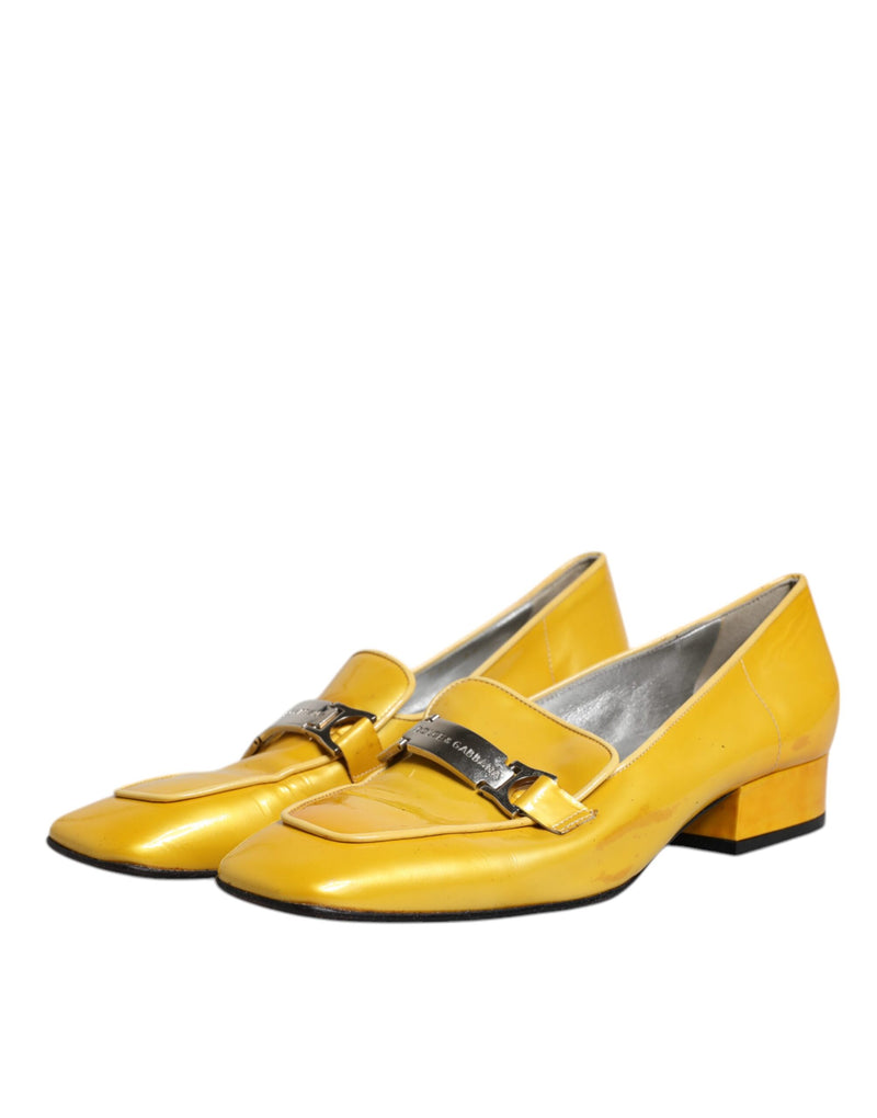Dolce & Gabbana Mocassins Jaunes en Cuir avec Plaque Logo