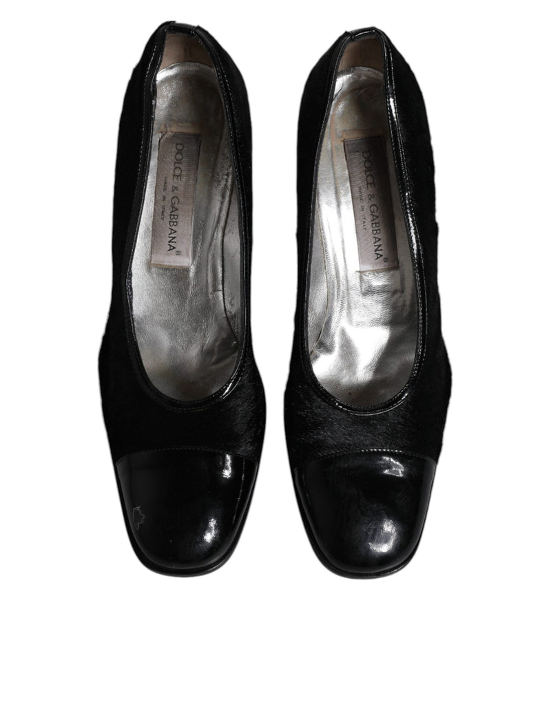 Dolce & Gabbana Black Leather Block Heel Pumps