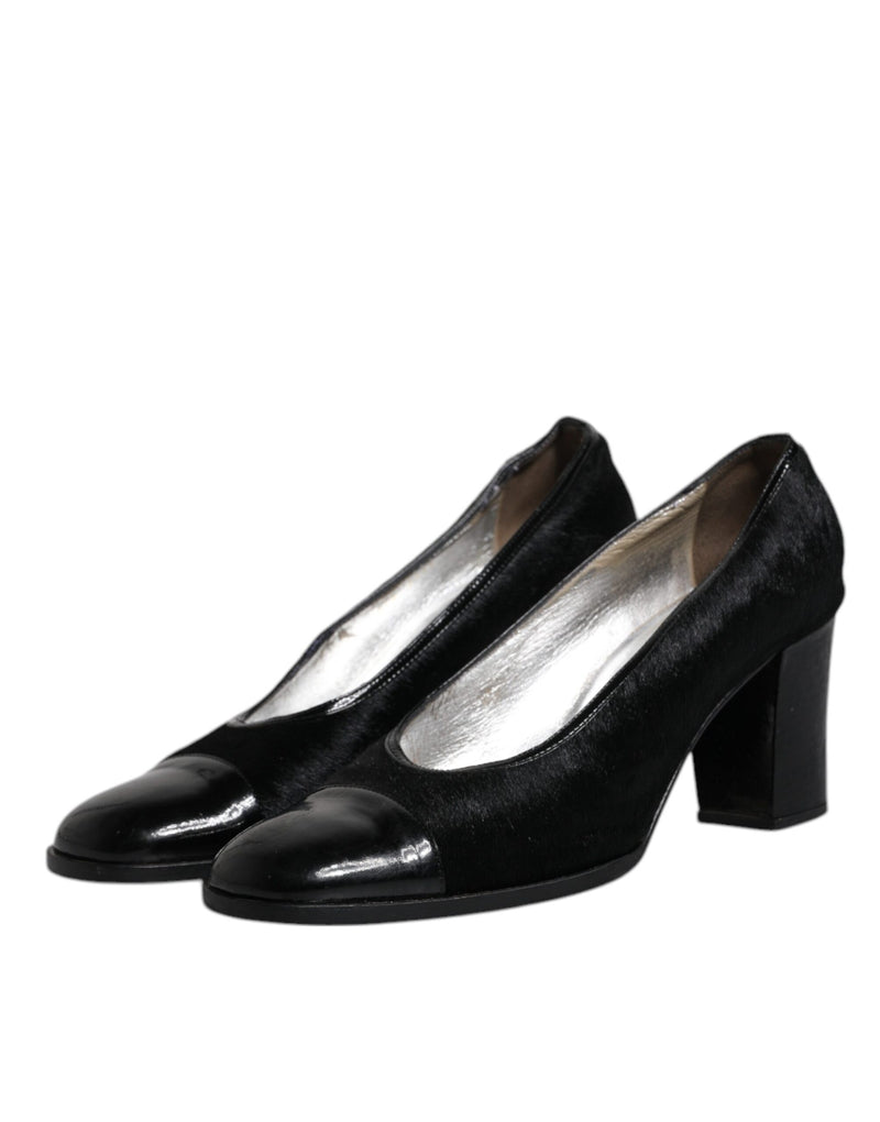Dolce & Gabbana Black Leather Block Heel Pumps