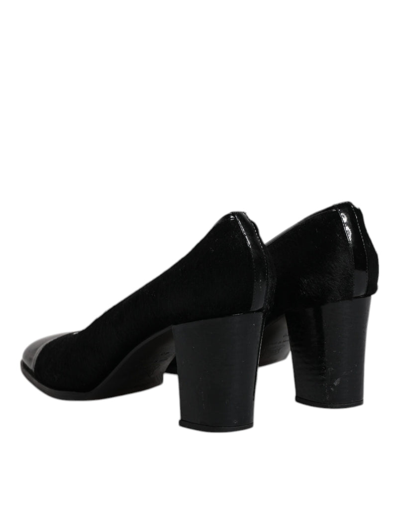 Dolce & Gabbana Black Leather Block Heel Pumps