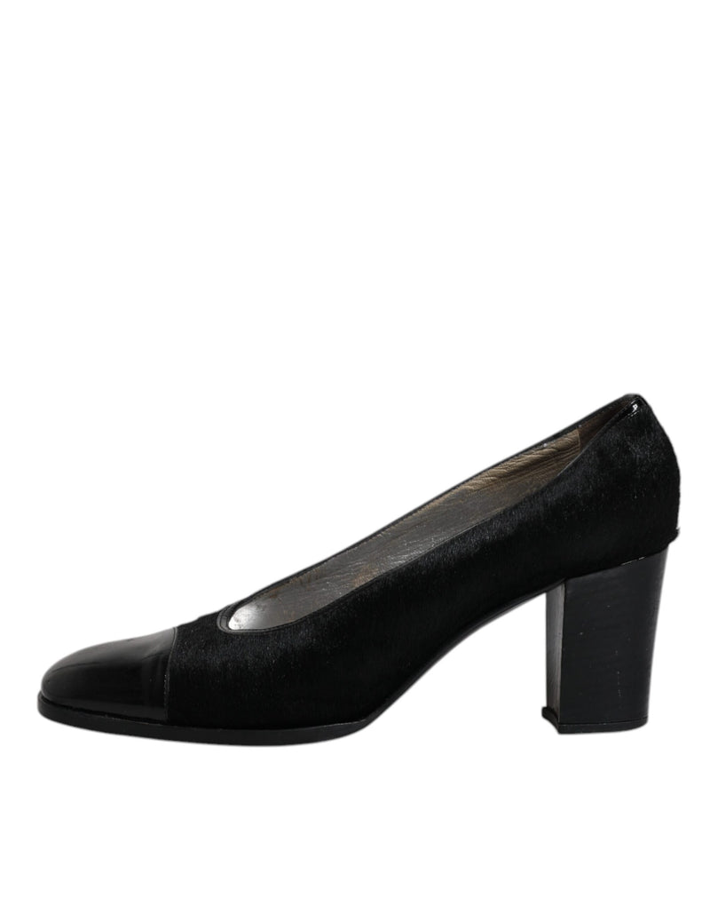 Dolce & Gabbana Black Leather Block Heel Pumps