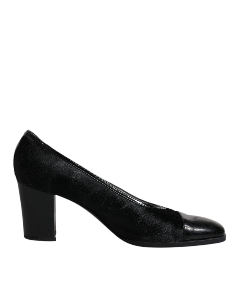 Dolce & Gabbana Black Leather Block Heel Pumps