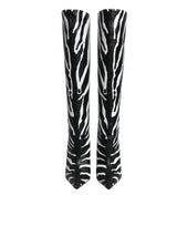 Dolce & Gabbana Black White Zebra Heels High Boots
