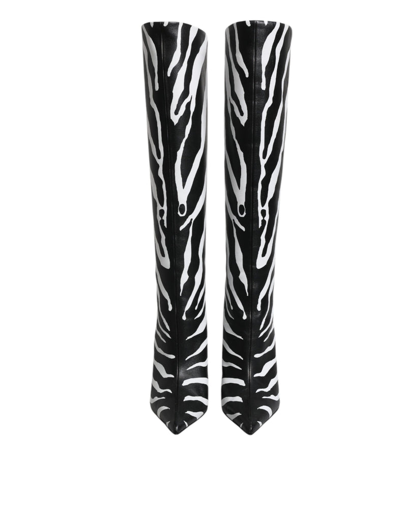 Dolce & Gabbana Black White Zebra Heels High Boots