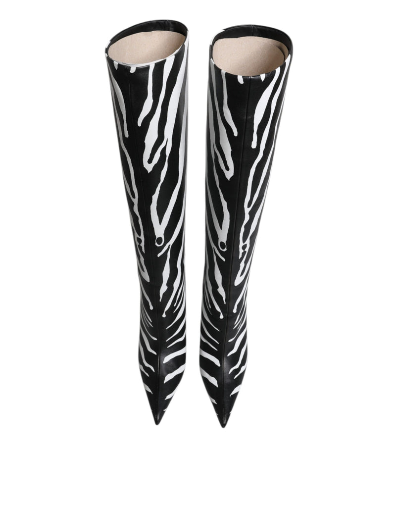 Dolce & Gabbana Black White Zebra Heels High Boots