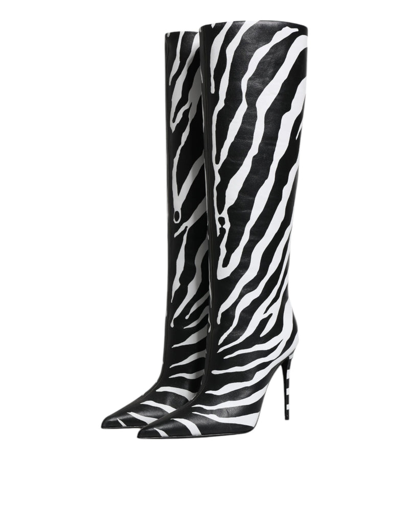 Dolce & Gabbana Black White Zebra Heels High Boots
