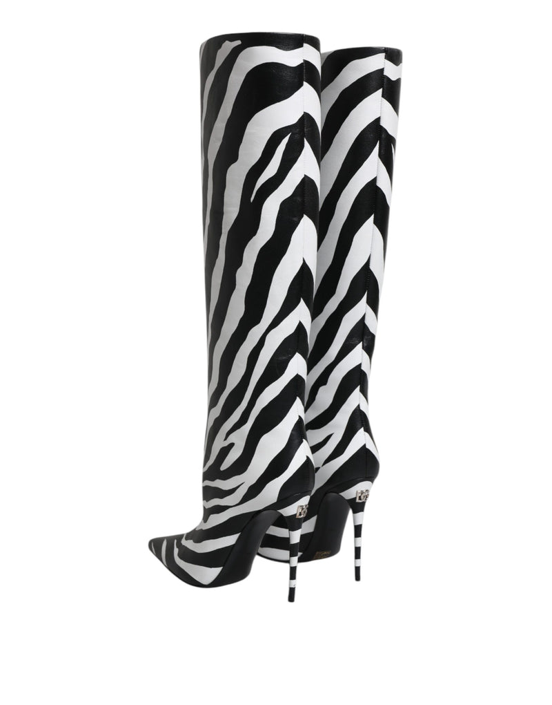 Dolce & Gabbana Black White Zebra Heels High Boots