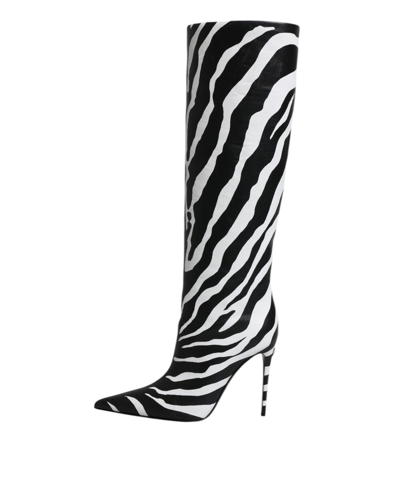 Dolce & Gabbana Black White Zebra Heels High Boots