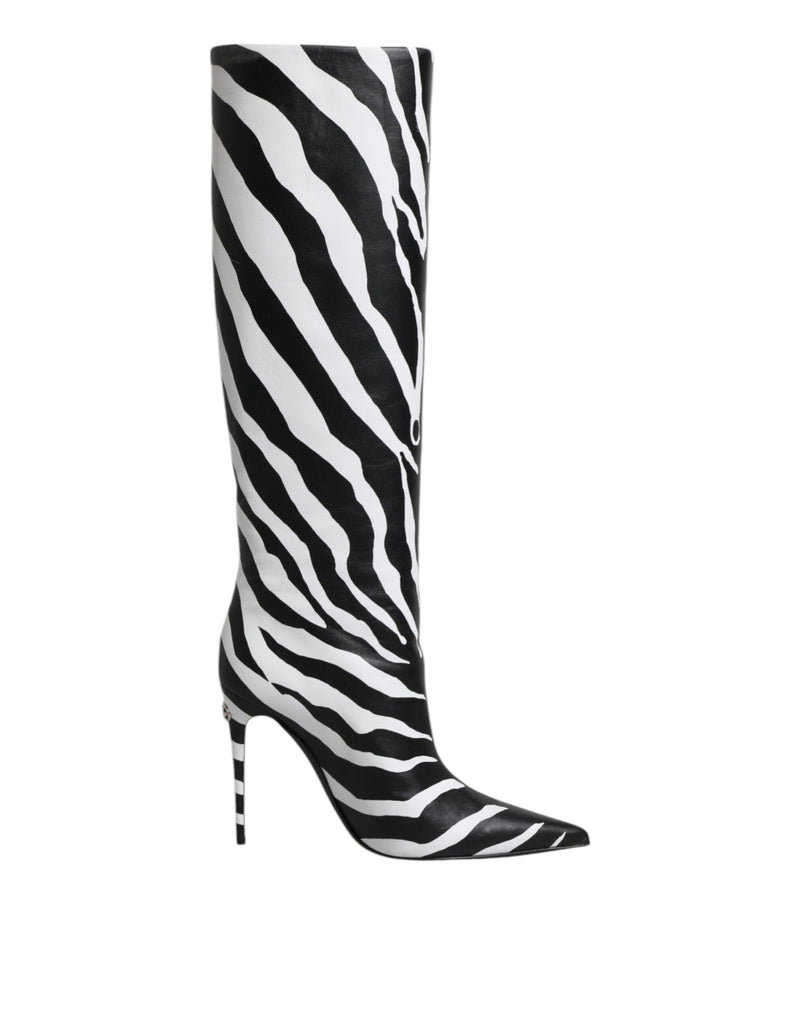 Dolce & Gabbana Black White Zebra Heels High Boots