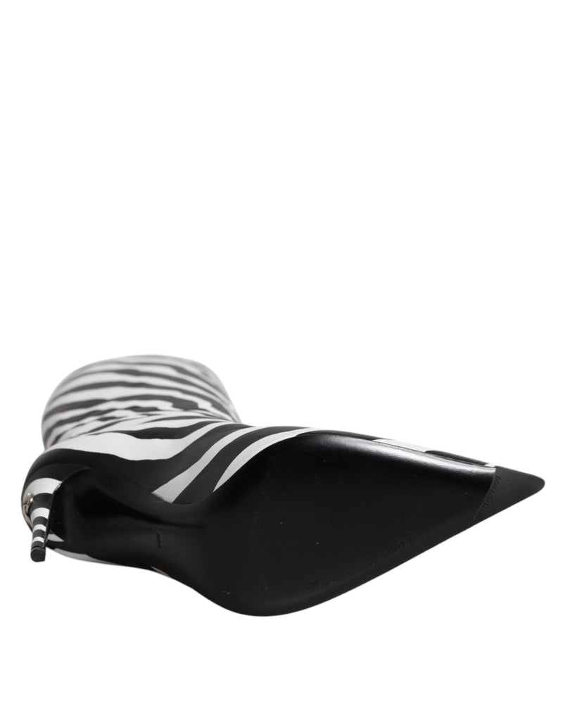 Dolce & Gabbana Black White Zebra Heels High Boots