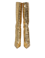 Dolce & Gabbana Gold Leather Stiletto Heels High Boots