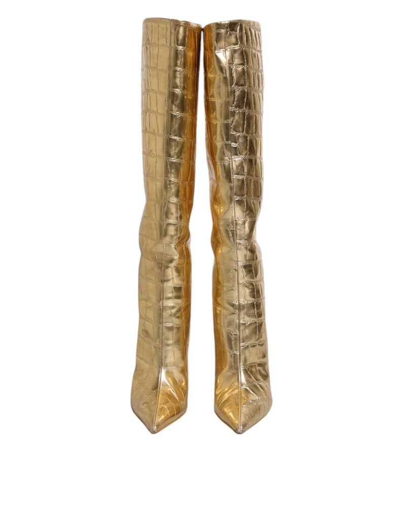 Dolce & Gabbana Gold Leather Stiletto Heels High Boots