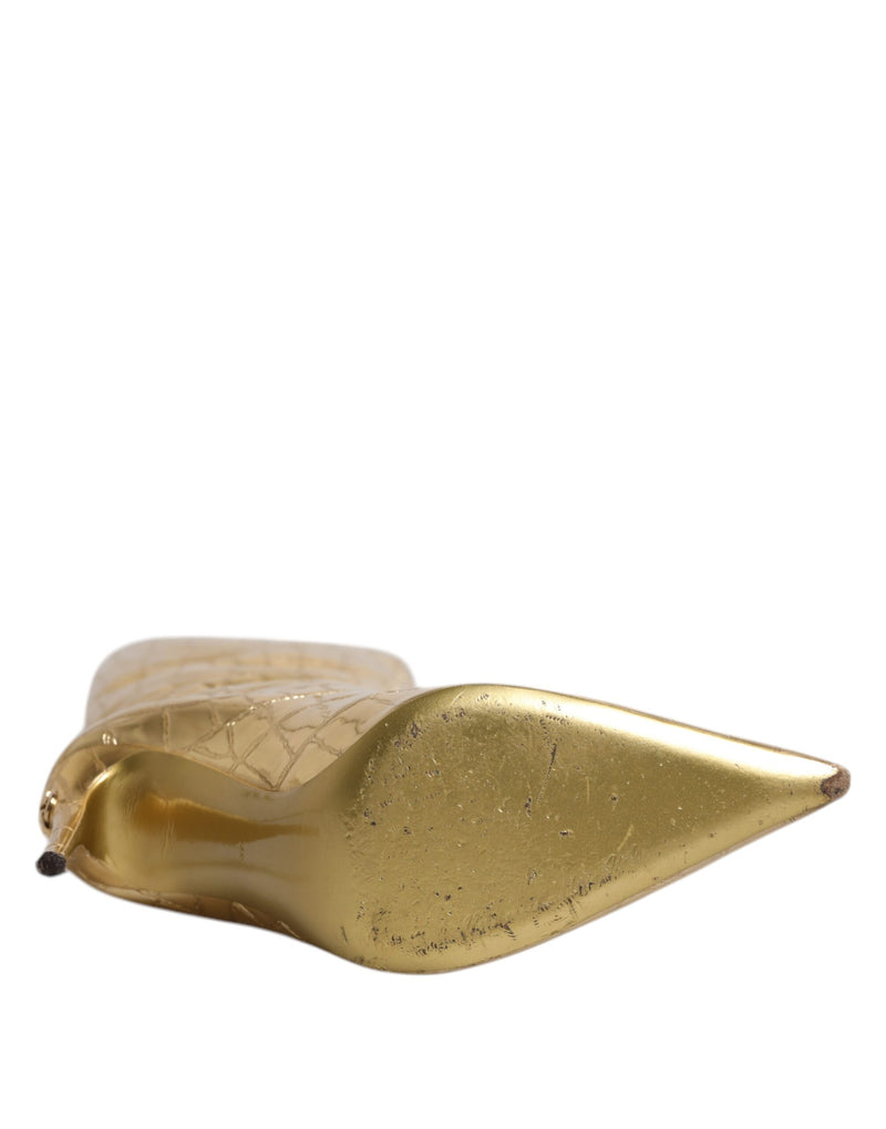 Dolce & Gabbana Gold Leather Stiletto Heels High Boots
