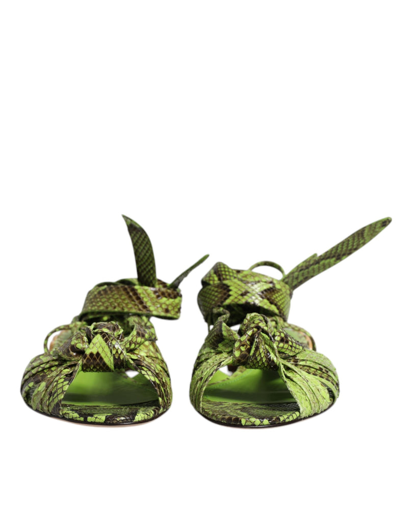 Dolce & Gabbana Green Animal Print Ankle Wrap Sandals