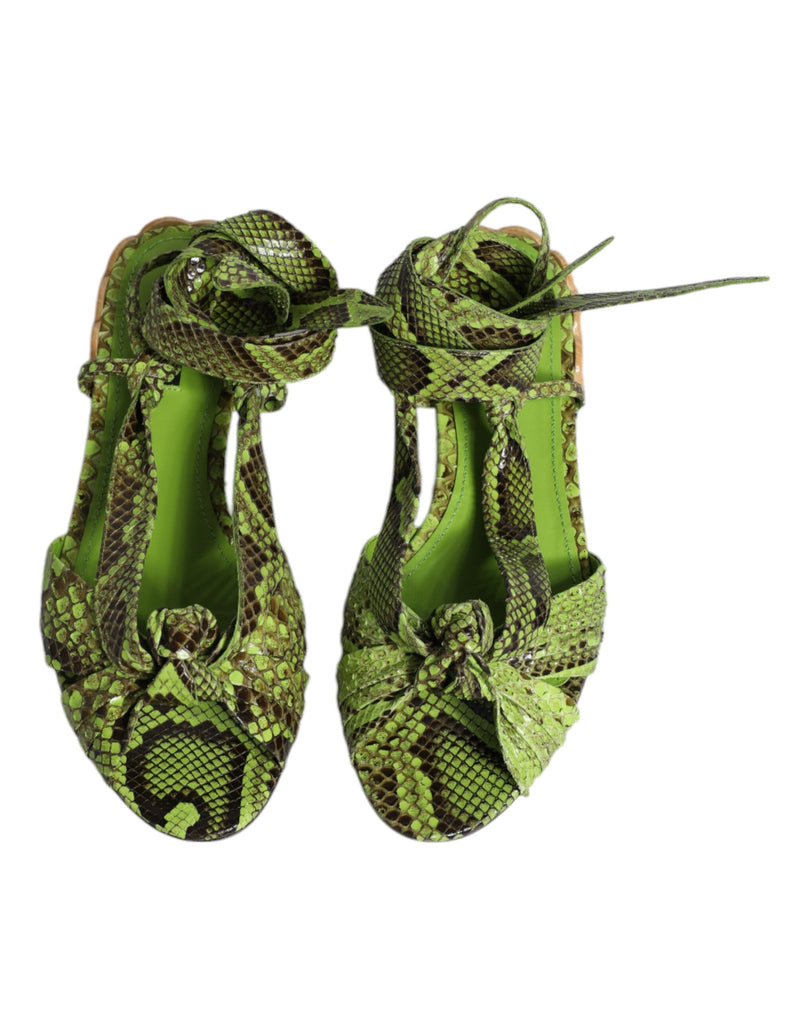 Dolce & Gabbana Green Animal Print Ankle Wrap Sandals