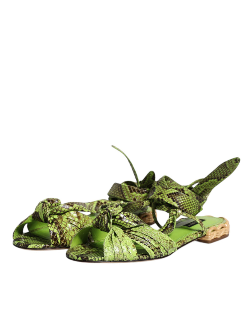 Dolce & Gabbana Green Animal Print Ankle Wrap Sandals