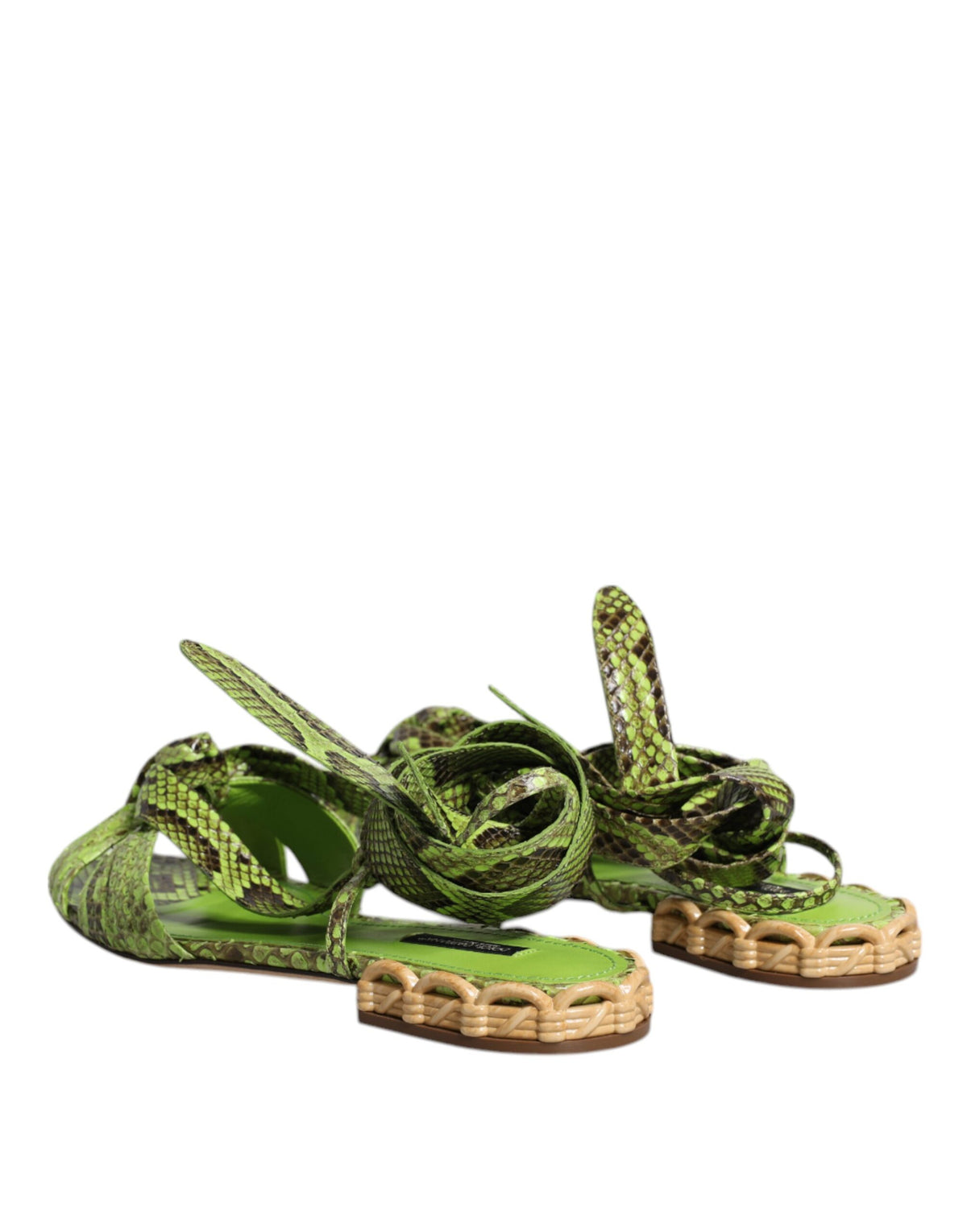 Dolce & Gabbana Green Animal Print Ankle Wrap Sandals