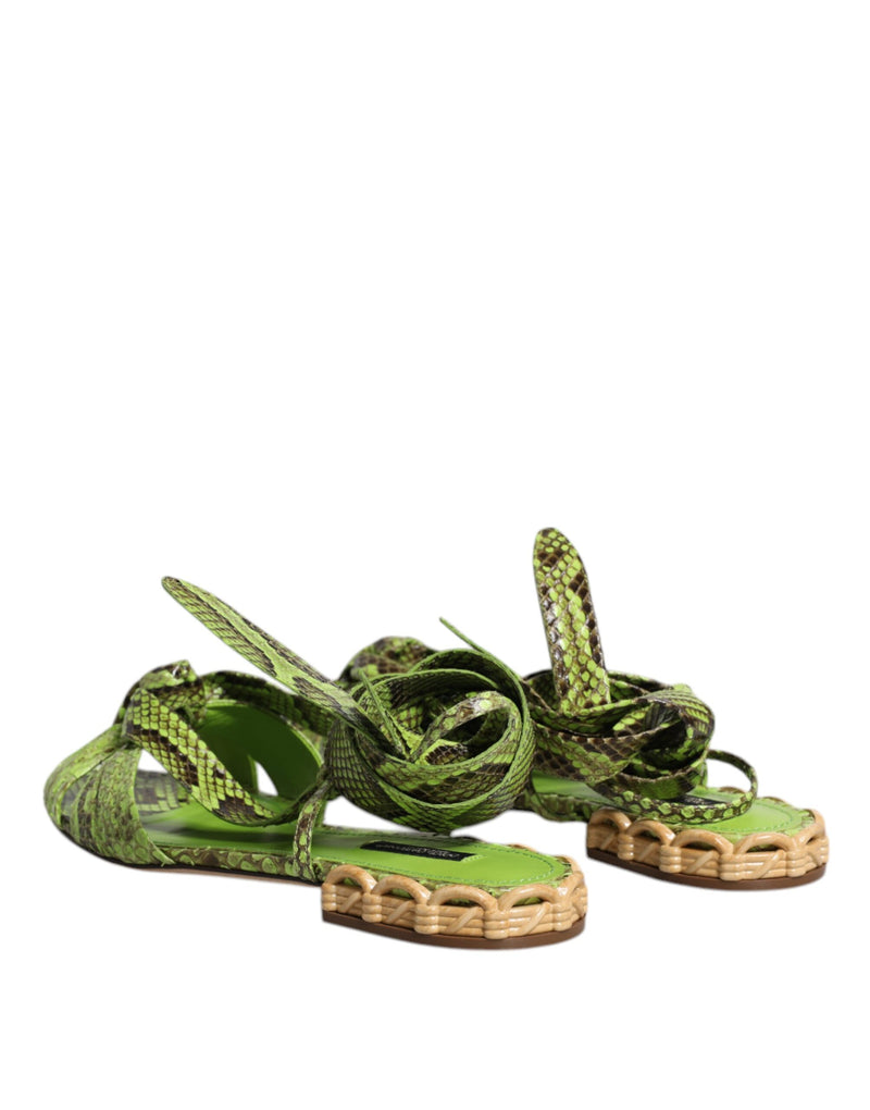 Dolce & Gabbana Green Animal Print Ankle Wrap Sandals