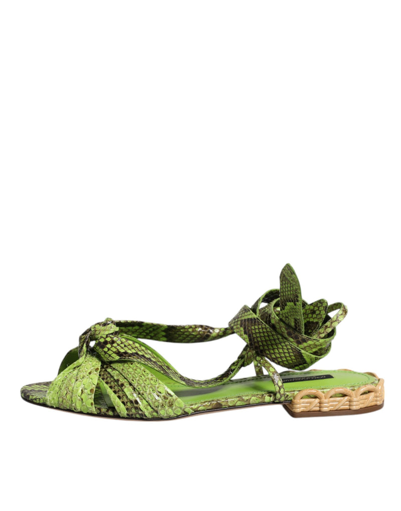 Dolce & Gabbana Green Animal Print Ankle Wrap Sandals