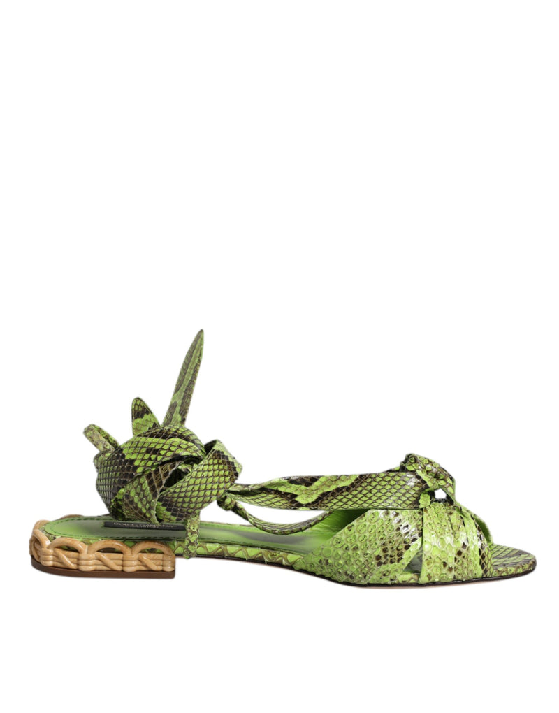 Dolce & Gabbana Green Animal Print Ankle Wrap Sandals