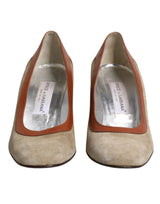 Dolce & Gabbana Beige Brown Leather Block Heels Pumps
