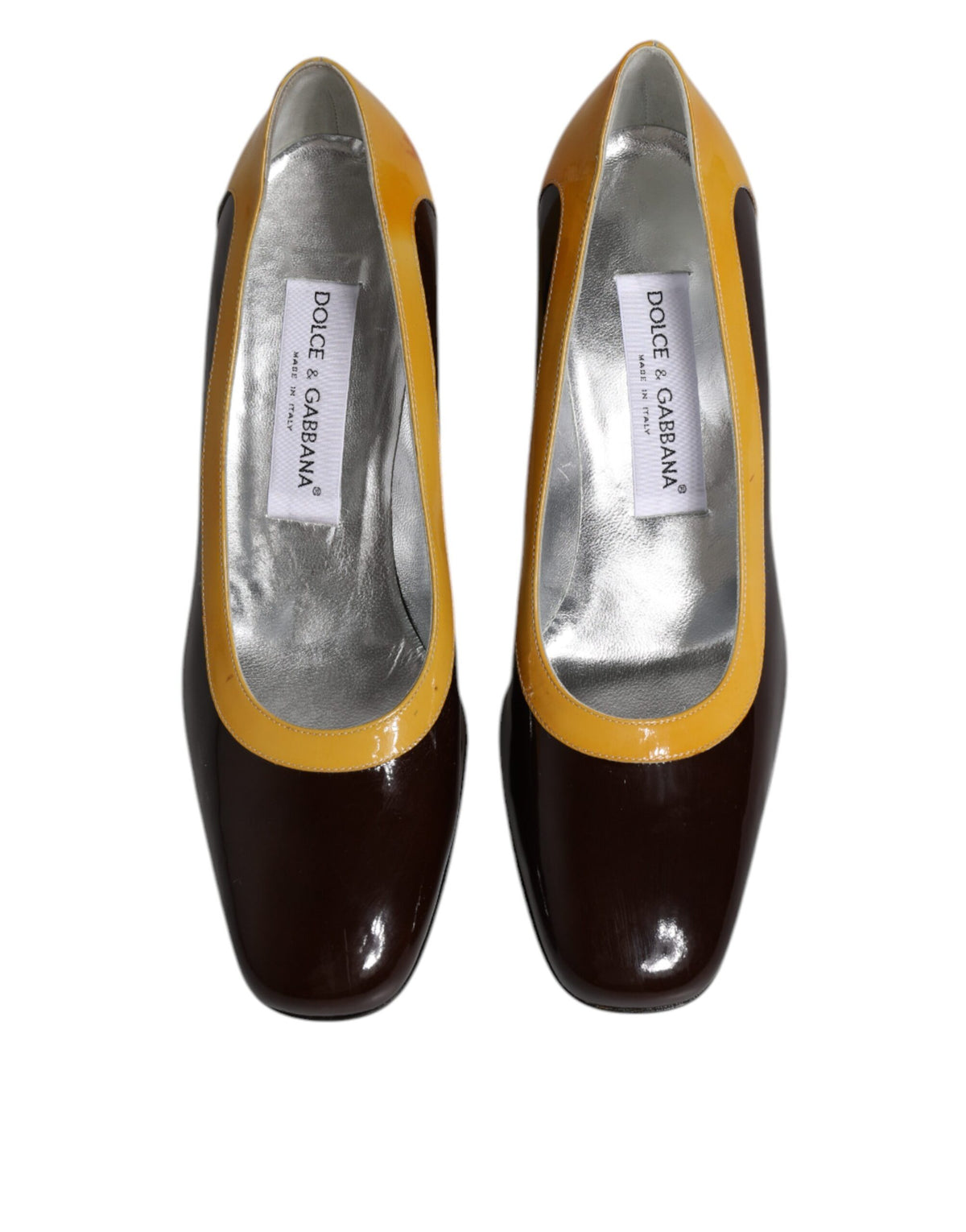 Dolce & Gabbana Yellow Brown Leather Block Heel Pumps