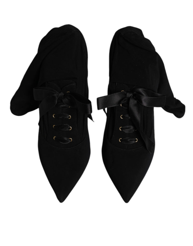 Dolce & Gabbana Black Stiletto Heels Mid Calf Boots