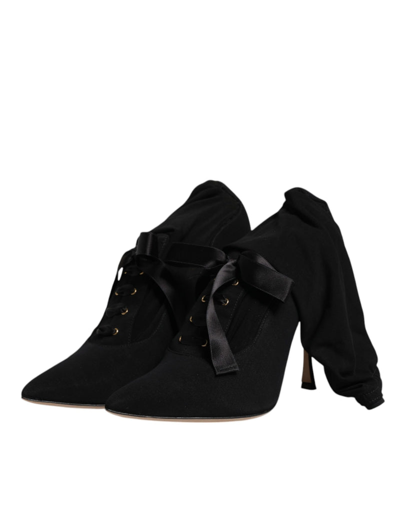 Dolce & Gabbana Black Stiletto Heels Mid Calf Boots