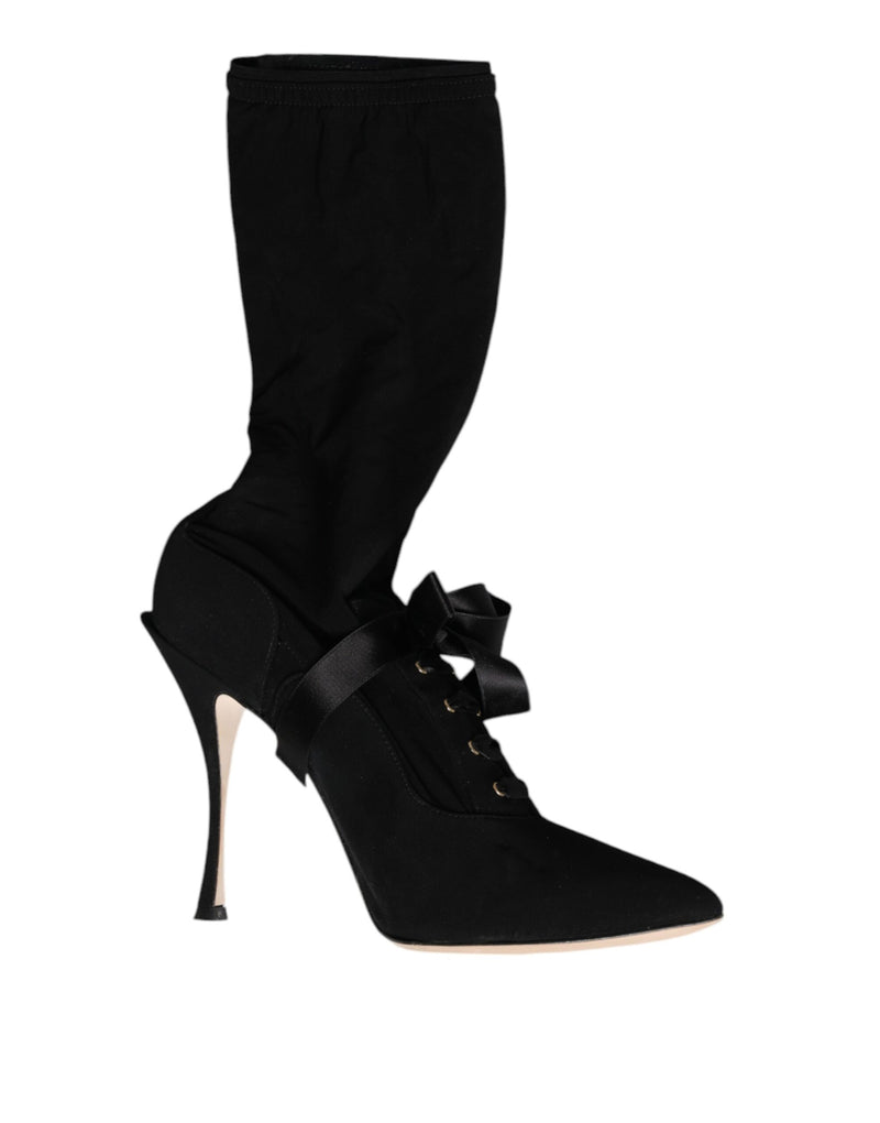 Dolce & Gabbana Black Stiletto Heels Mid Calf Boots