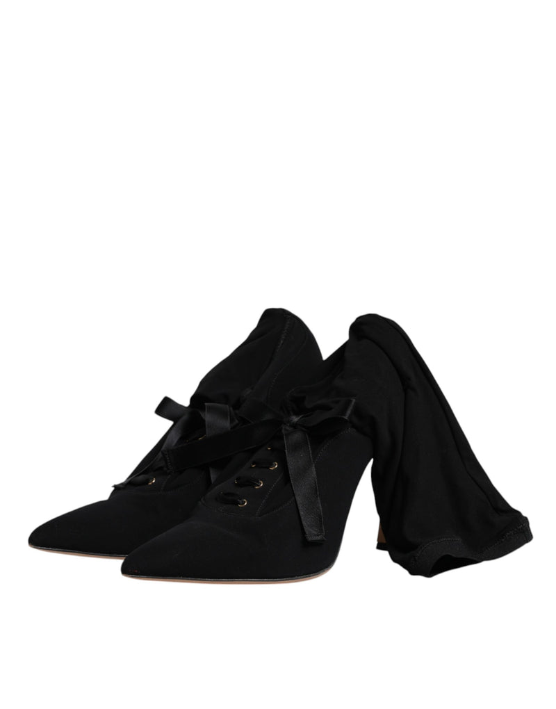 Dolce & Gabbana Black Stiletto Heels Mid Calf Boots