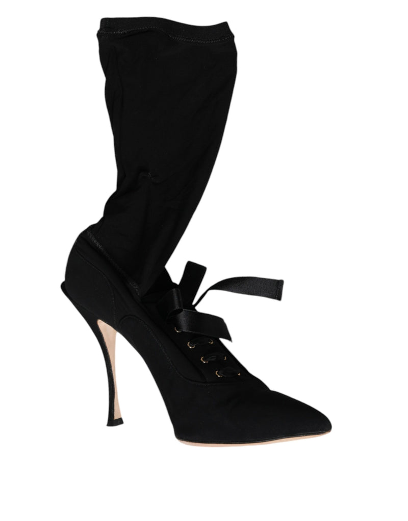 Dolce & Gabbana Black Stiletto Heels Mid Calf Boots