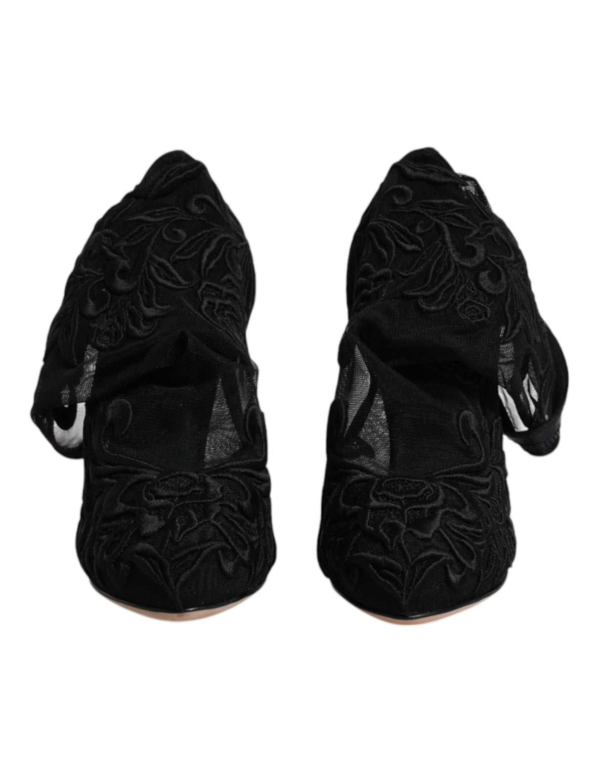 Dolce & Gabbana Black Tulle Stretch Heels Mid Calf Boots