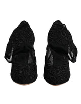Dolce & Gabbana Black Tulle Stretch Heels Mid Calf Boots
