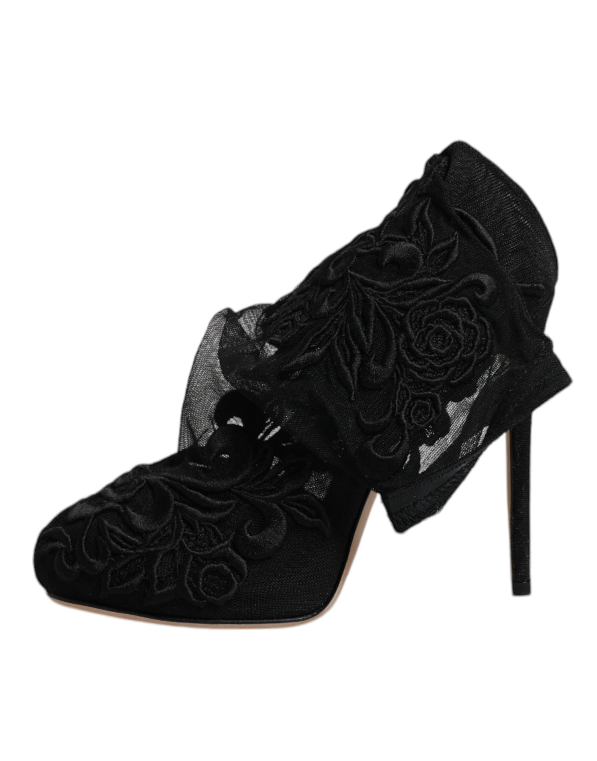 Dolce & Gabbana Black Tulle Stretch Heels Mid Calf Boots