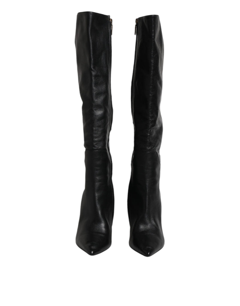 Dolce & Gabbana Black Leather Knee High Heels Boots