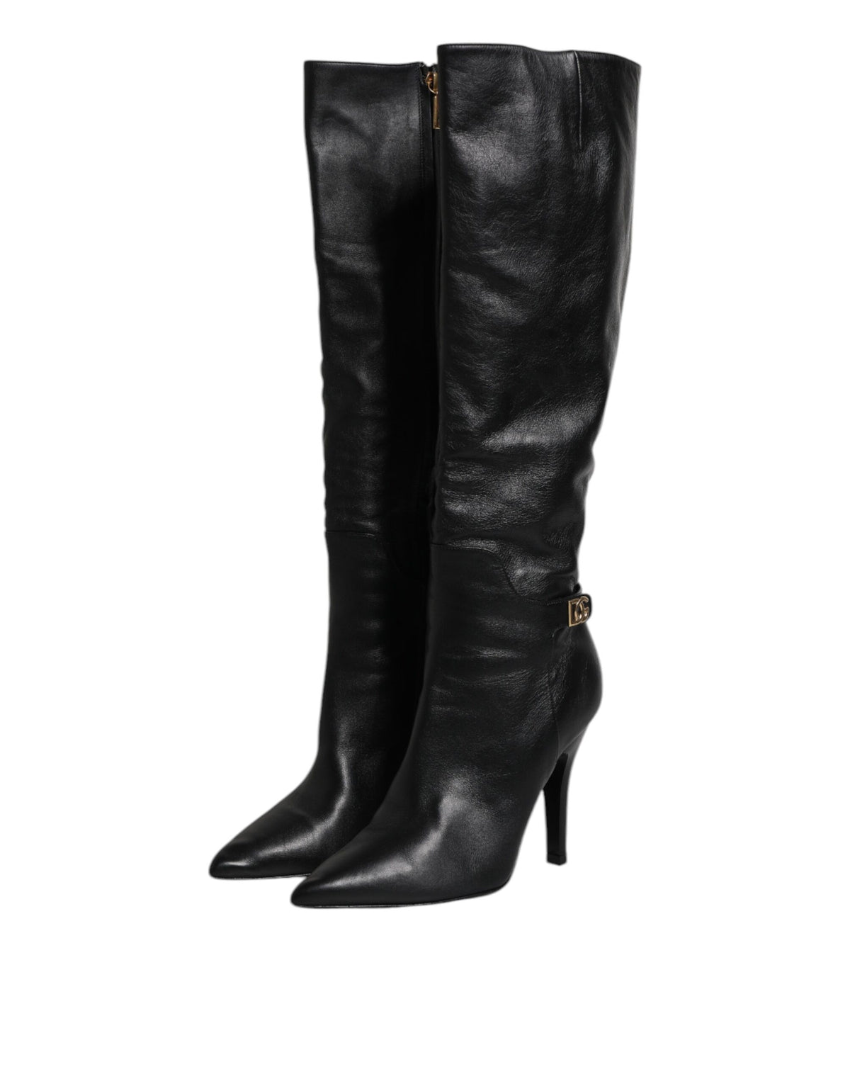 Dolce & Gabbana Black Leather Knee High Heels Boots