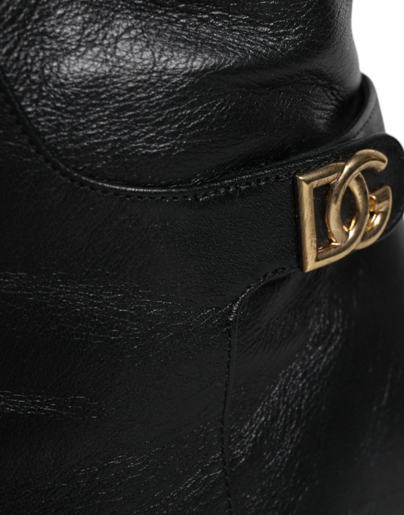 Dolce & Gabbana Black Leather Knee High Heels Boots