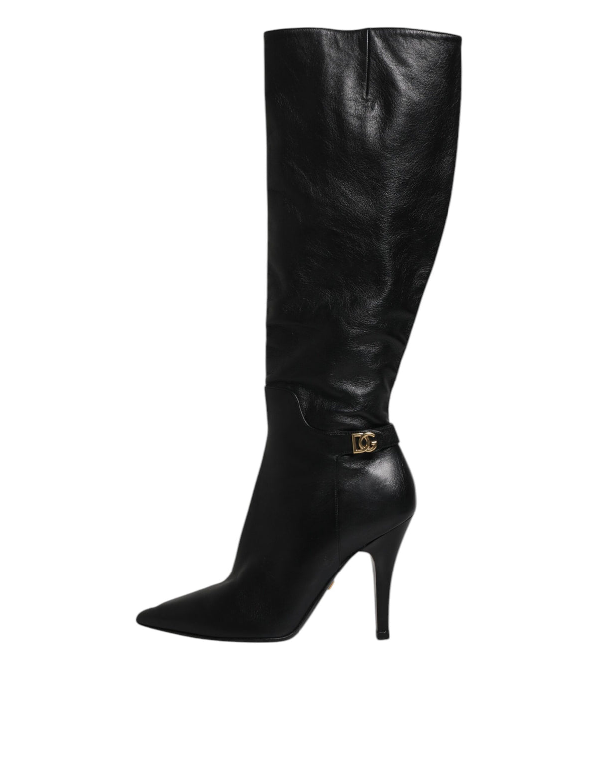 Dolce & Gabbana Black Leather Knee High Heels Boots