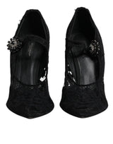 Dolce & Gabbana Black Lace Crystals Mary Jane Pumps