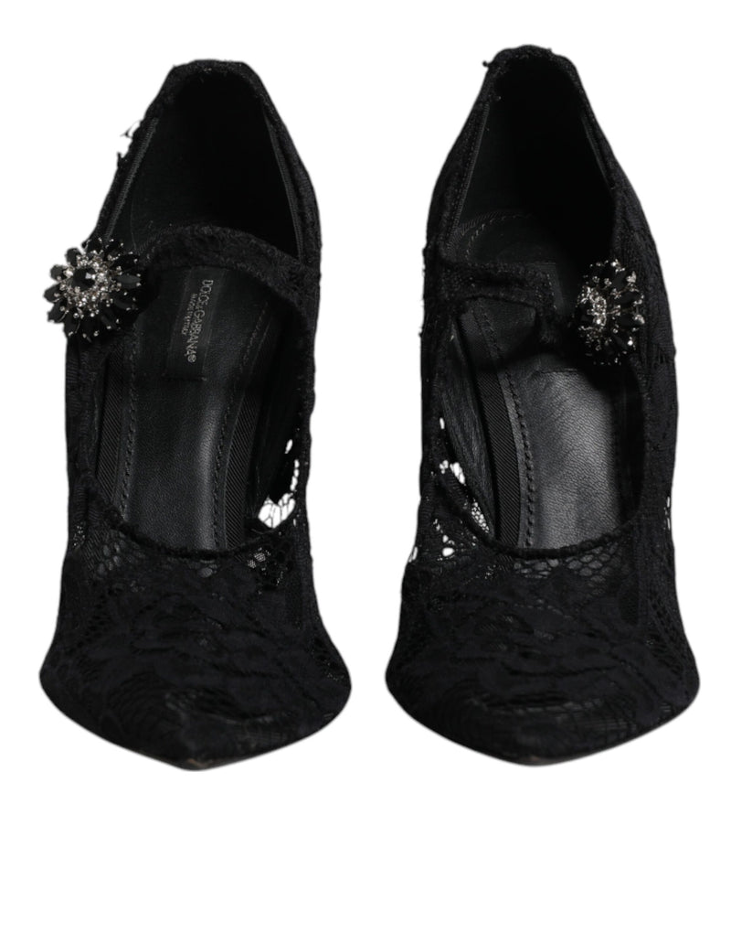 Dolce & Gabbana Black Lace Crystals Mary Jane Pumps