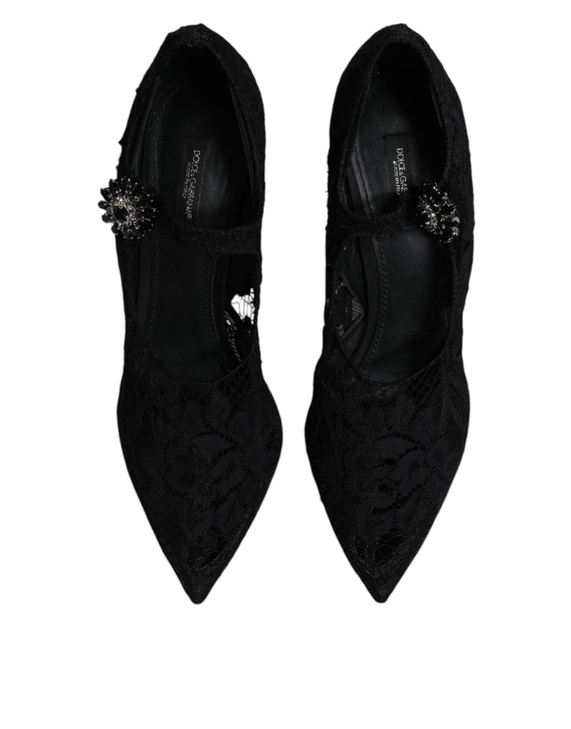 Dolce & Gabbana Black Lace Crystals Mary Jane Pumps