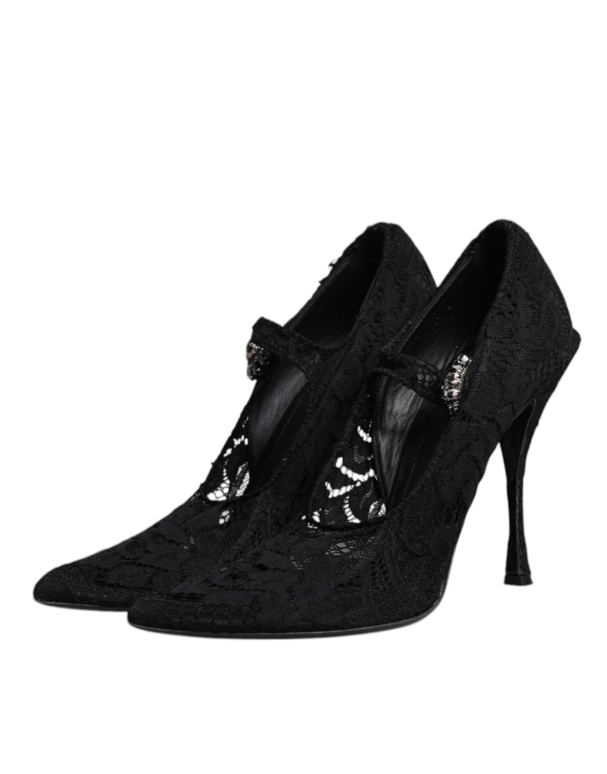 Dolce & Gabbana Black Lace Crystals Mary Jane Pumps