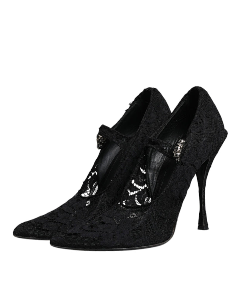 Dolce & Gabbana Black Lace Crystals Mary Jane Pumps