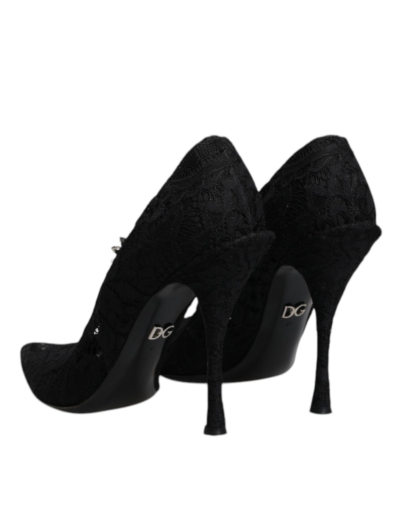 Dolce & Gabbana Black Lace Crystals Mary Jane Pumps