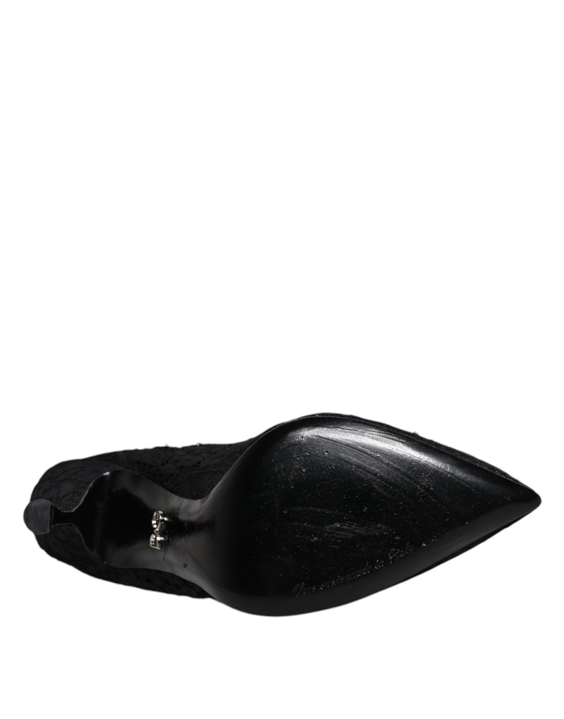 Dolce & Gabbana Black Lace Crystals Mary Jane Pumps