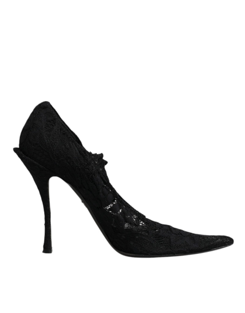 Dolce & Gabbana Black Lace Crystals Mary Jane Pumps